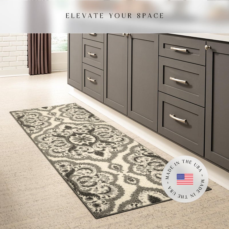 Maples Rugs Vivian Medallion Runner Rug - Made in USA - Washable, Non Slip, Indoor Carpet for Hallway, Kitchen, and Laundry Room, 2' x 6', Grey - Image 2